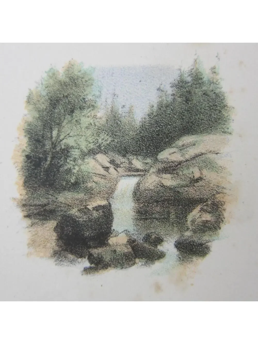 Color Lithograph Print Landscape The Pool North Conway New Hampshire Antique